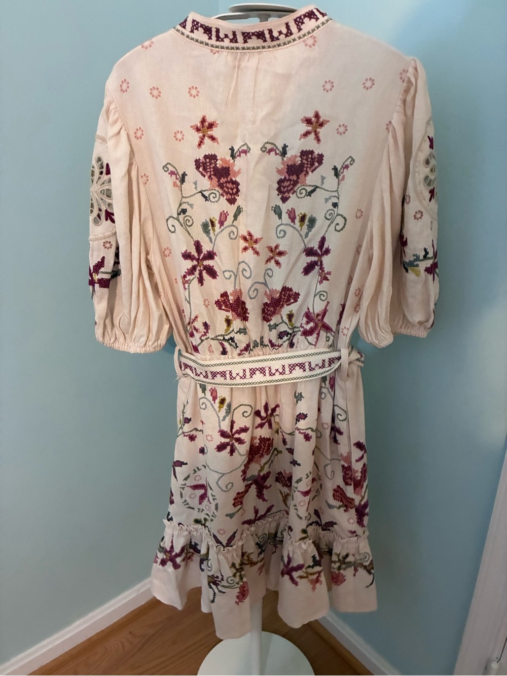 Caroline Constas Cream Mini Dress with Multicolor Floral Embroidery - Picture 6 of 9